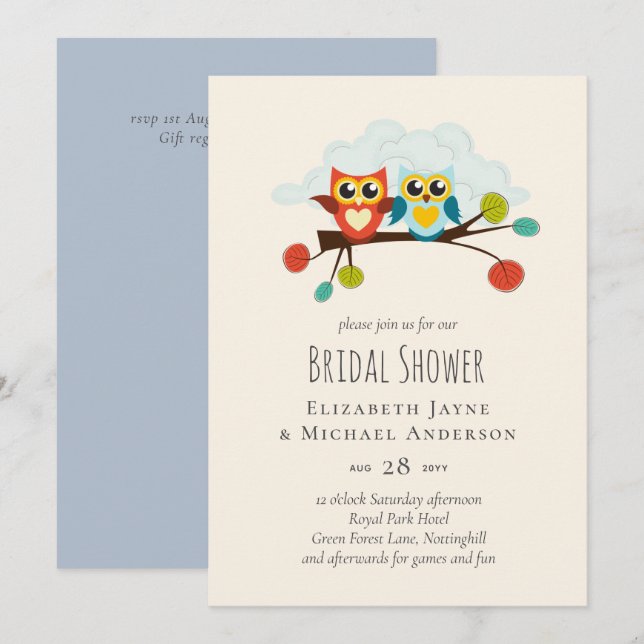 Cute OWLS Themed Wedding Blue Orange (Front/Back)