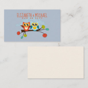 Cute OWLS Themed Wedding Blue Orange Business Card
