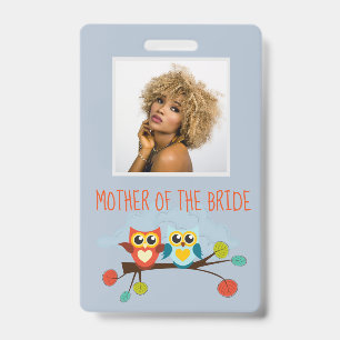 Cute OWLS Themed Wedding Blue Orange ID Badge
