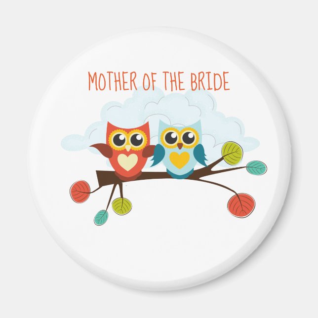 Cute OWLS Themed Wedding Blue Orange Magnet (Front)
