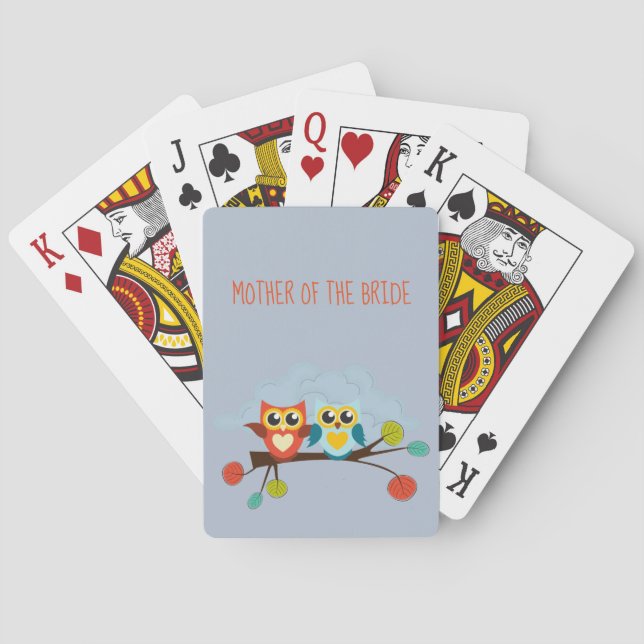 Cute OWLS Themed Wedding Blue Orange Playing Cards (Back)