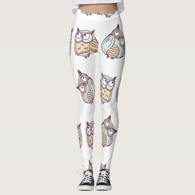 Cute owls: vintage seamless pattern. leggings (Front)