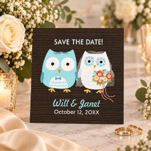 Cute Owls Wedding Bride and Groom Save the Date