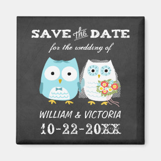Cute Owls Wedding Chalkboard Style Save the Date Magnet