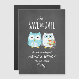 Cute Owls Wedding Chalkboard Style Save the Date Magnetic Invitation