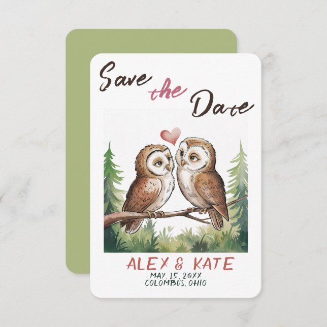 Cute Owls Wedding Save the Date Announcement (Front/Back)
