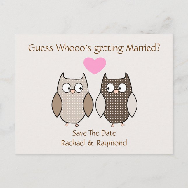 Cute Owls Wedding Save the Date Post Card (Front)