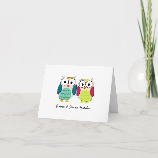Cute Owls, Wedding Thank You Cards (Front)