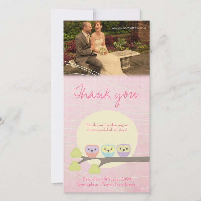 Cute Owls Wedding Thank You Photo Card (Front)