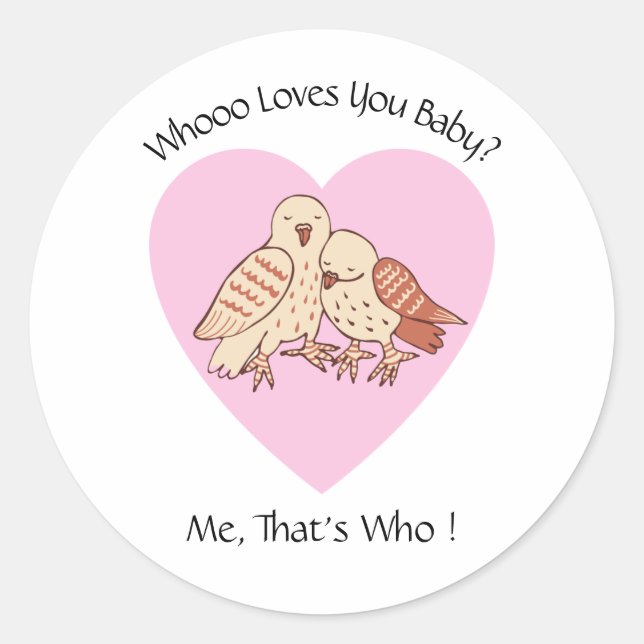 Cute Owls Who Loves You Baby Shower Valentine  Classic Round Sticker (Front)