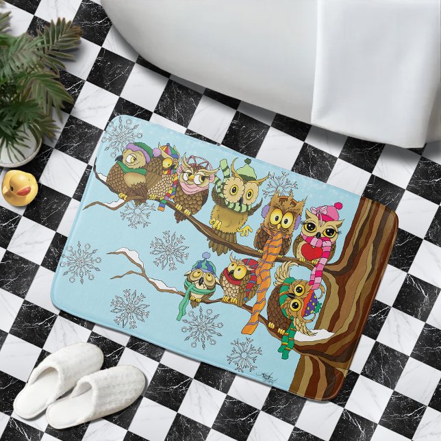 Cute Owls Winter Snowflakes  Bath Mat (Creator Uploaded)