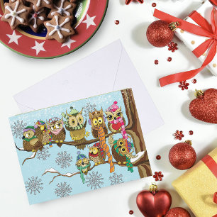 Cute Owls Winter Snowflakes Holiday Card