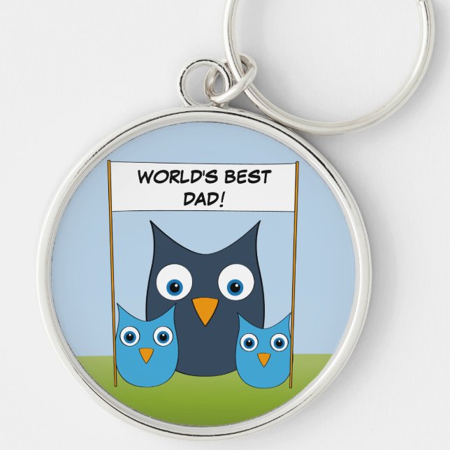 Cute Owls - "World's best Dad!" - Father's Day Key Ring (Front)