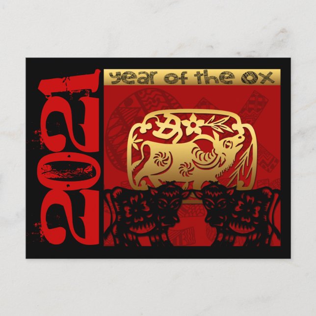 Cute Ox Chinese Year 2021 Zodiac Birthday HPostc Holiday Postcard (Front)