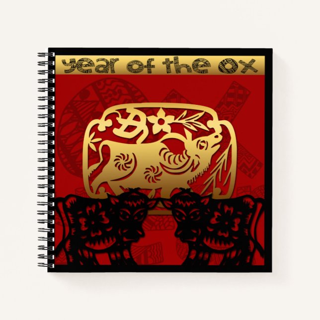 Cute Ox Chinese Year Zodiac Birthday SqNB Notebook (Front)