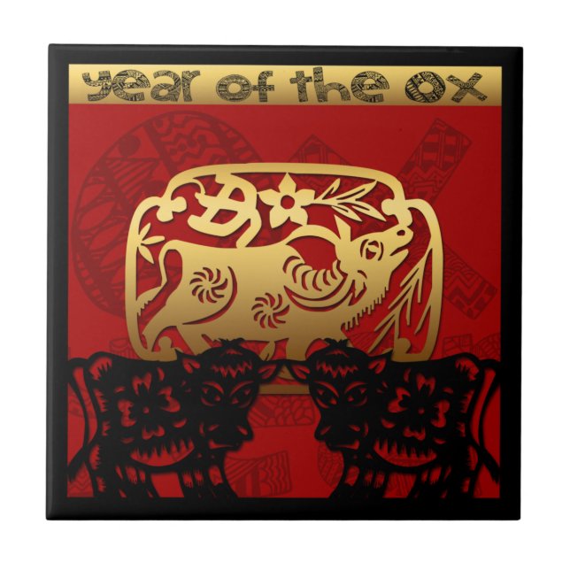 Cute Ox Chinese Year Zodiac Birthday Square Tile (Front)