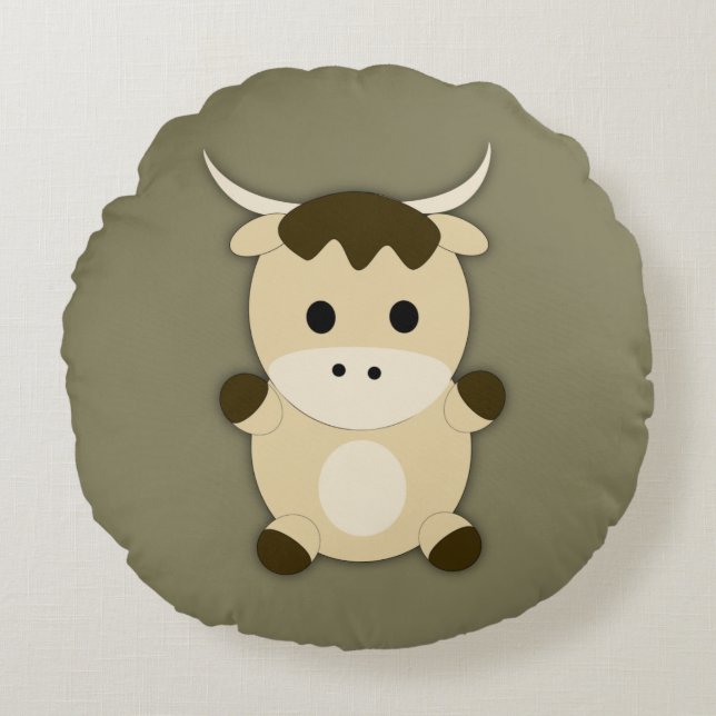 Cute Ox Round Cushion (Front)