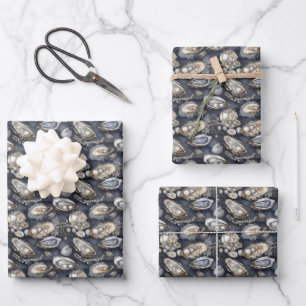 cute oysters and pearls tiled pattern  wrapping paper sheet
