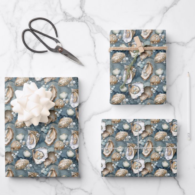 cute oysters and pearls tiled pattern wrapping paper sheet (Front)