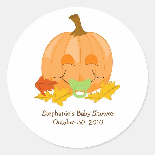 Cute Pacifier Pumpkin Baby Shower Favour Sticker (Front)