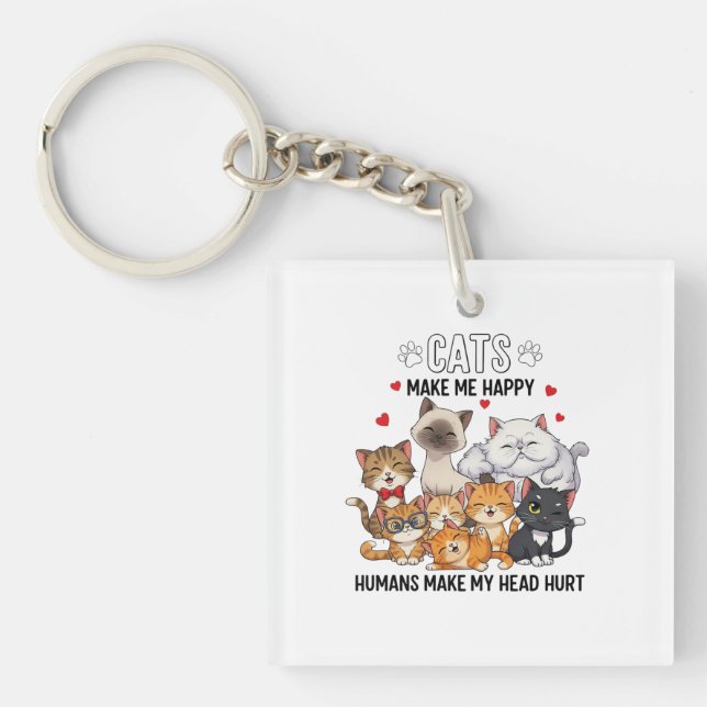 Cute Pack of Happy Cats Key Ring (Front)