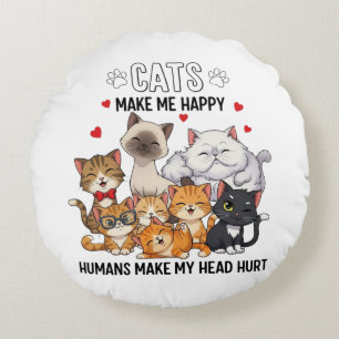 Cute Pack of Happy Cats Round Cushion