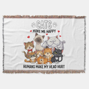Cute Pack of Happy Cats Throw Blanket