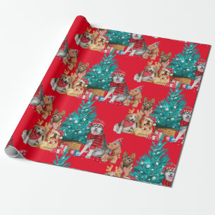 Cute pack of  various Dogs cristmas tree  Wrapping Paper