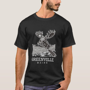 Cute Paddling Moose in Greenville Maine Canoe ME S T-Shirt