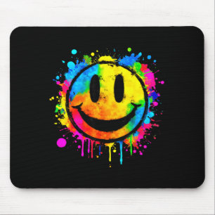 Cute Paint Splash Happy Smile Face 70s Tie Dye Smi Mouse Pad