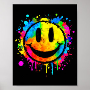 Cute Paint Splash Happy Smile Face 70s Tie Dye Smi Poster