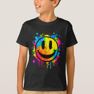 Cute Paint Splash Happy Smile Face 70s Tie Dye Smi T-Shirt