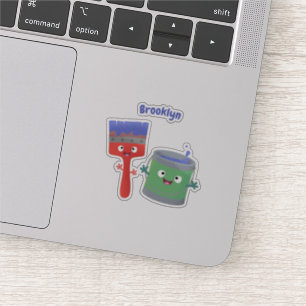 Cute paintbrush and paint cartoon characters