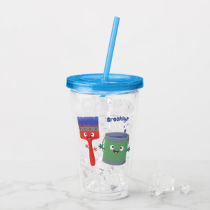 Cute paintbrush and paint cartoon characters acrylic tumbler