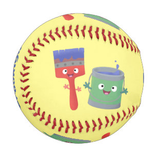 Cute paintbrush and paint cartoon characters baseball