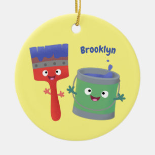 Cute paintbrush and paint cartoon characters ceramic tree decoration