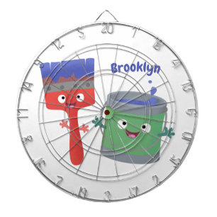 Cute paintbrush and paint cartoon characters dartboard