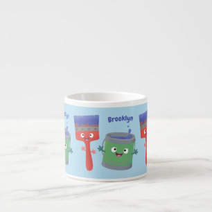 Cute paintbrush and paint cartoon characters espresso cup