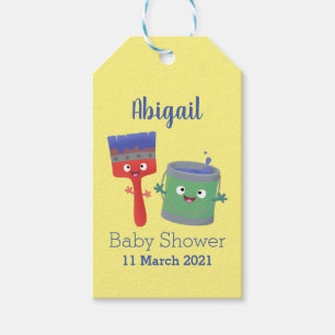 Cute paintbrush and paint cartoon characters gift tags