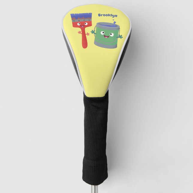 Cute paintbrush and paint cartoon characters golf head cover (Front)