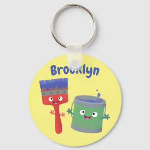 Cute paintbrush and paint cartoon characters key ring