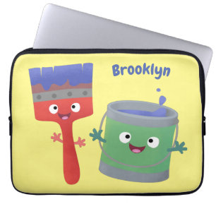 Cute paintbrush and paint cartoon characters laptop sleeve