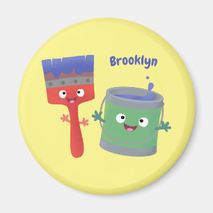 Cute paintbrush and paint cartoon characters magnet