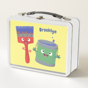 Cute paintbrush and paint cartoon characters metal lunch box