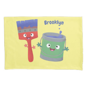 Cute paintbrush and paint cartoon characters pillowcase