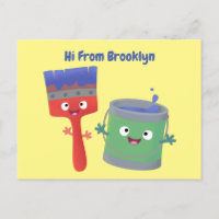 Cute paintbrush and paint cartoon characters