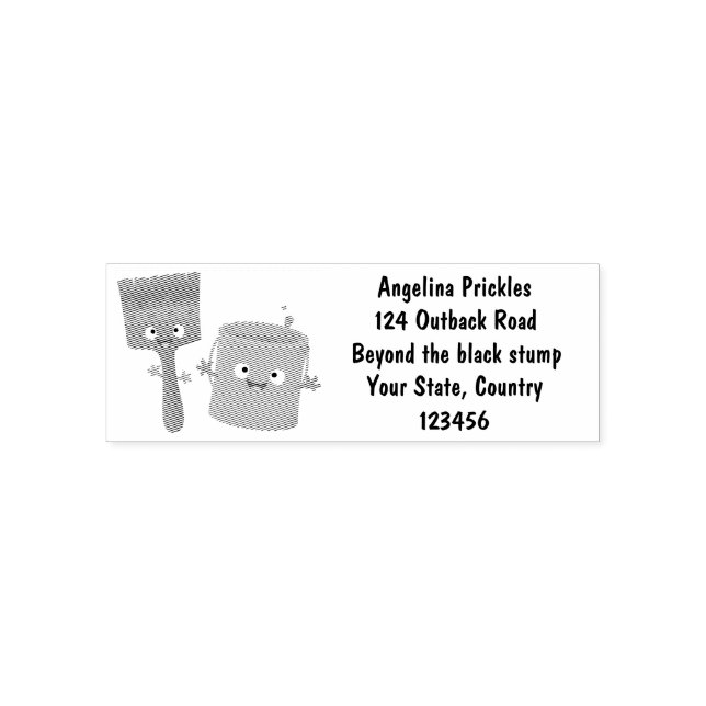 Cute paintbrush and paint cartoon characters self-inking stamp (Design)