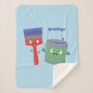 Cute paintbrush and paint cartoon characters sherpa blanket