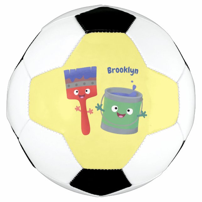 Cute paintbrush and paint cartoon characters soccer ball (Front)