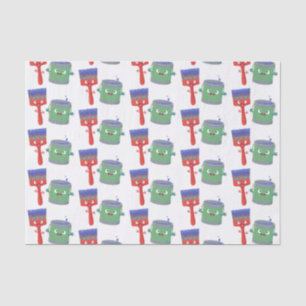 Cute paintbrush and paint cartoon characters tissue paper